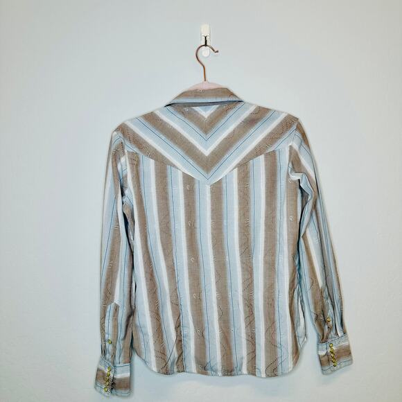 Scully Western Cantina Striped Multi-Bottom Pearl Snap Long Sleeve Top Small - Picture 5 of 8